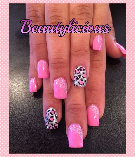 pink and orange leopard print nails